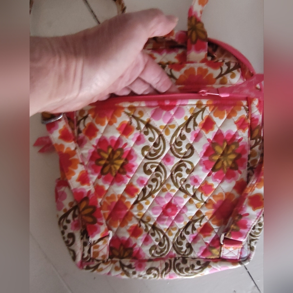 Vera Bradley Women's Retro Floral Pink Green Quilted Mini Backpack - Picture 6 of 7